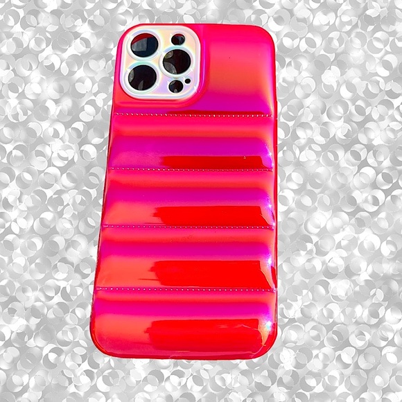 Red iPhone 13 PRO Metallic Ombre Iridescent Pearlized BUBBLE Puffer Case - Picture 1 of 15